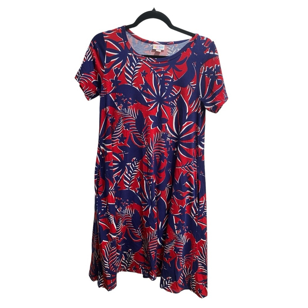 LuLaRoe Floral‎ Vacation Vibe Dress size XS, pockets!! Red/White/Blue